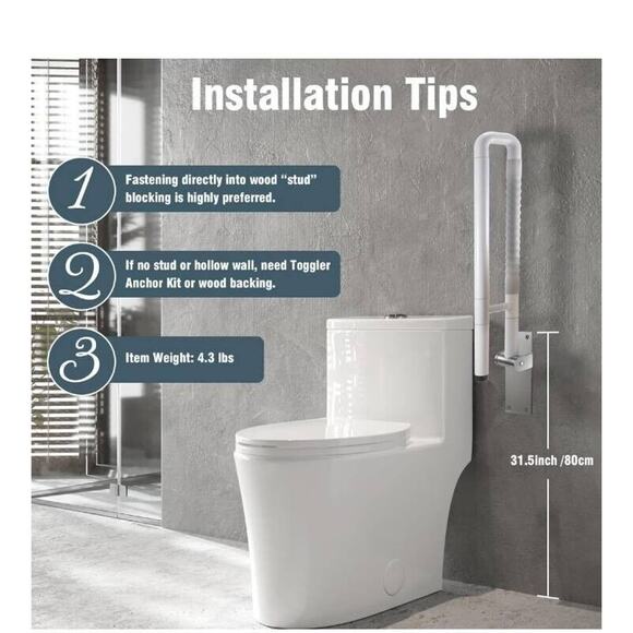 WochiTV Flip up Grab Bar 24.4 Inch Handicap Grab Bars Elderly Pregnant Safety - Picture 3 of 6